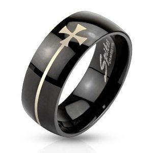 Prsten z oceli černé barvy s maltézským křížem - Velikost: 70
