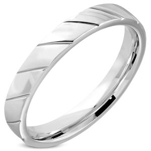 Prsten z oceli - diagonální zářezy v podobě zrnek, lesklý povrch, 4 mm - Velikost: 52