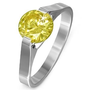 Prsten z oceli - kámen ve žluté barvě "Listopad", postranní úchyty - Velikost: 62