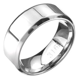 Prsten z oceli - lesklá stříbrná obroučka se seříznutými hranami - Velikost: 59