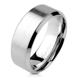 Prsten z oceli - matný proužek uprostřed, lesklé linie na okrajích, 6 mm - Velikost: 52