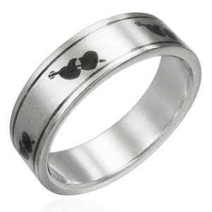 Prsten z oceli matný - srdíčka a šíp - Velikost: 58