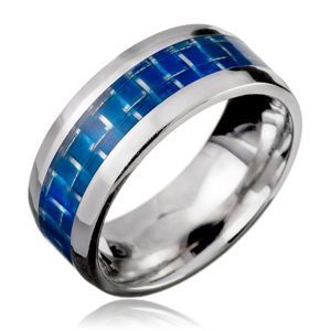 Prsten z oceli - modrý pás, efekt karbonového vlákna - Velikost: 65