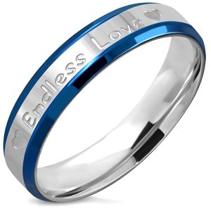Prsten z oceli - nápis "Endless Love" a srdíčka, jemně seříznuté hrany, 5 mm - Velikost: 65