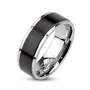 Prsten z oceli - obroučka s černým matným pásem, 8 mm  - Velikost: 69