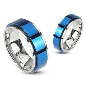 Prsten z oceli otáčivý - modrý - Velikost: 53