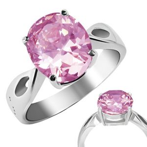 Prsten z oceli - růžový kámen "Říjen", slzičkové výřezy - Velikost: 50