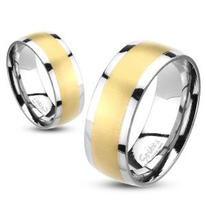 Prsten z oceli s matným broušeným středem zlaté barvy - Velikost: 49