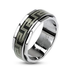 Prsten z oceli s otáčivým středem v řeckém stylu - Velikost: 69