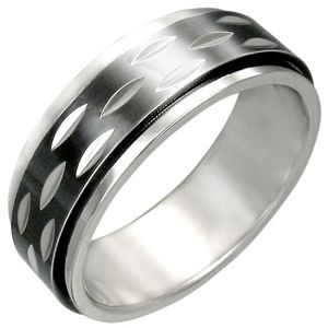 Prsten z oceli s pohyblivým černým prstencem - Velikost: 54