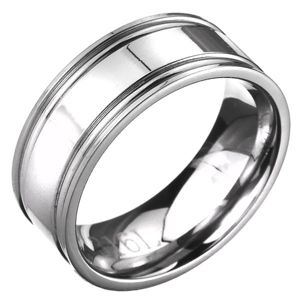 Prsten z oceli - stříbrná obroučka s dvojitým vroubkováním - Velikost: 57