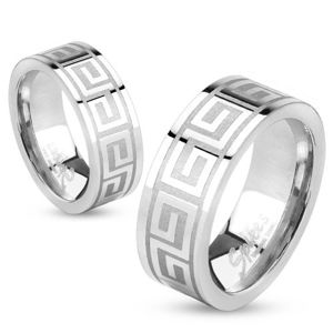 Prsten z oceli stříbrné barvy, lesklý povrch, řecký klíč, 6 mm - Velikost: 57