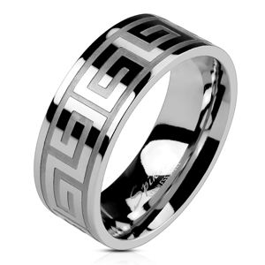 Prsten z oceli stříbrné barvy, lesklý povrch, řecký klíč, 8 mm - Velikost: 65