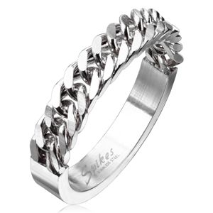 Prsten z oceli stříbrné barvy s řetízkovým motivem, 4 mm - Velikost: 67