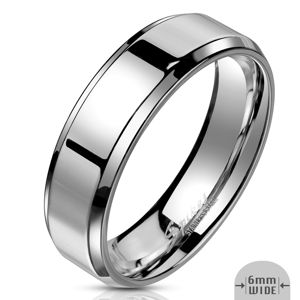 Prsten z oceli ve stříbrné barvě - pás se zrcadlově lesklým povrchem, 6 mm - Velikost: 52