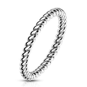 Prsten z oceli ve stříbrné barvě - zatočené lesklé proužky, 2 mm - Velikost: 57
