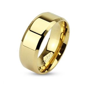 Prsten z oceli ve zlaté barvě se zkosenými hranami, 8 mm - Velikost: 61