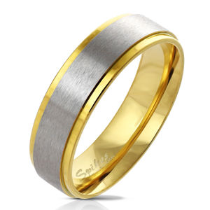Prsten z oceli ve zlatém odstínu - pás s matným povrchem uprostřed, 6 mm - Velikost: 54