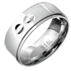 Prsten z oceli - vystouplý střed s dvojitými poloměsičitými zářezy - Velikost: 69