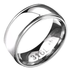 Prsten z oceli - zaoblená obroučka se dvěma rýhami po okrajích - Velikost: 67
