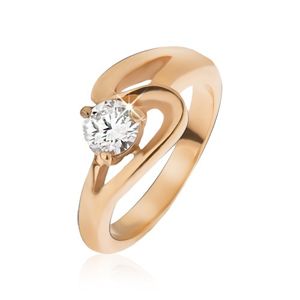 Prsten z oceli zlaté barvy, zvlněná linie a čirý zirkon - Velikost: 59