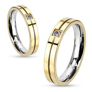 Prsten z oceli - zlato-stříbrná kombinace se zirkonem - Velikost: 50