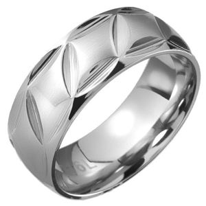 Prsten z oceli - zrnkové prohlubně a kosočtverce - Velikost: 57