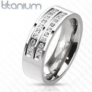Prsten z titanu ve stříbrném odstínu s liniemi čirých zirkonů, 8 mm - Velikost: 65