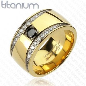 Prsten z titanu zlaté barvy se zirkonovými půlměsíci - Velikost: 72