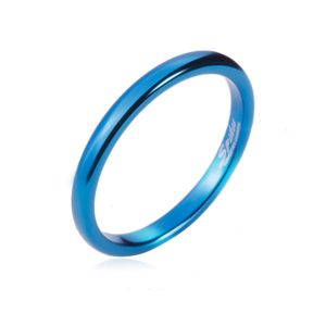 Prsten z tungstenu - hladký modrý kroužek, zaoblený, 2 mm - Velikost: 69