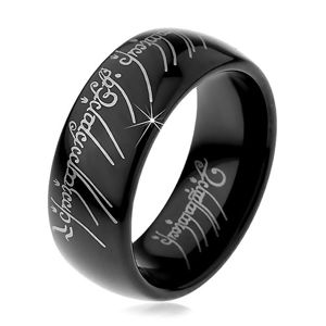 Prsten z wolframu - hladký černý kroužek, motiv Pána prstenů, 8 mm - Velikost: 66