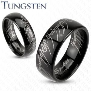 Prsten z wolframu - hladký černý, Pán prstenů, 6 mm - Velikost: 49