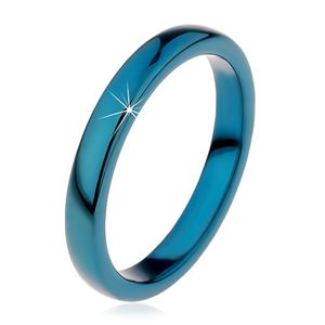 Prsten z wolframu - hladký modrý kroužek, zaoblený, 3 mm - Velikost: 59