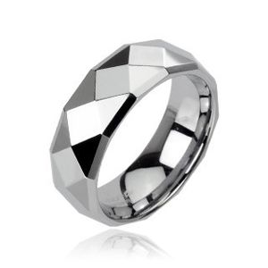 Prsten z wolframu s lesklým broušeným povrchem stříbrné barvy, 8 mm - Velikost: 67