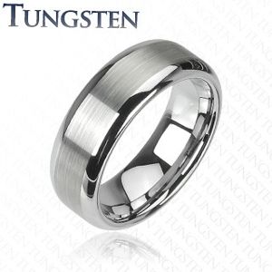 Prsten z wolframu stříbrné barvy - broušený středový pás, lesklé okraje - Velikost: 55, Šířka: 6 mm