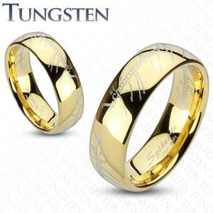 Prsten z wolframu, zaoblený povrch ve zlaté barvě, motiv z Pána prstenů, 6 mm - Velikost: 49