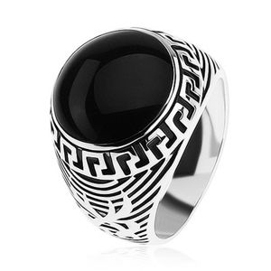 Prsten ze stříbra 925, černý glazovaný kruh, ornament řeckého klíče - Velikost: 63
