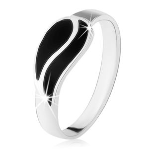Prsten ze stříbra 925, dvě vlnky z černého onyxu, vysoký lesk - Velikost: 63