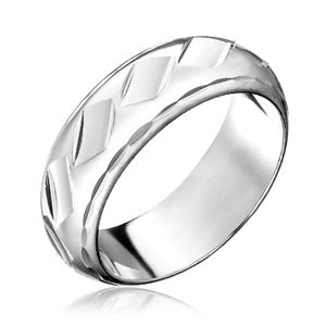 Prsten ze stříbra 925 - lesklé kosočtvercové prohlubinky - Velikost: 51