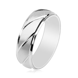 Prsten ze stříbra 925, matný povrch, diagonální lesklé zářezy, 6 mm - Velikost: 52