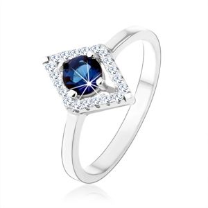 Prsten ze stříbra 925, obrys kosočtverce, modrý kulatý zirkon - Velikost: 52