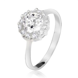 Prsten ze stříbra 925, okrouhlý čirý kamínek se zirkonovým lemem - Velikost: 59