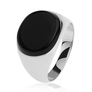 Prsten ze stříbra 925 - ovál z černé glazury, zrcadlový lesk - Velikost: 60