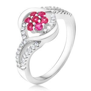 Prsten ze stříbra 925, růžový zirkonový květ, rty - Velikost: 64