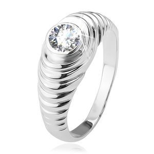 Prsten ze stříbra 925, stupňovitá ramena, čirý zirkon - Velikost: 55