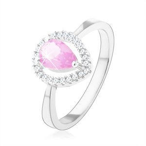 Prsten ze stříbra 925, světle růžová zirkonová slza, třpytivá kontura - Velikost: 54