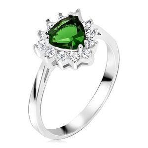 Prsten ze stříbra 925, trojúhelníkový zelený kamínek, čiré zirkony - Velikost: 67