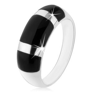 Prsten ze stříbra 925, vypouklý zaoblený povrch, černé onyxové obdélníky - Velikost: 55