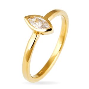 Prsten ze stříbra 925 - vystouplý zirkon v zrnkové obruči, zlatý odstín - Velikost: 54