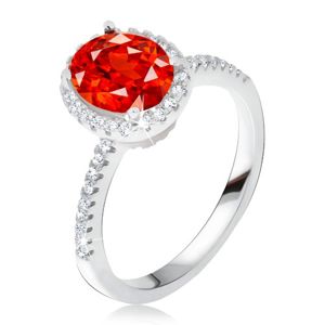 Prsten ze stříbra 925, vystouplý zirkonový kotlík, červený kámen - Velikost: 55
